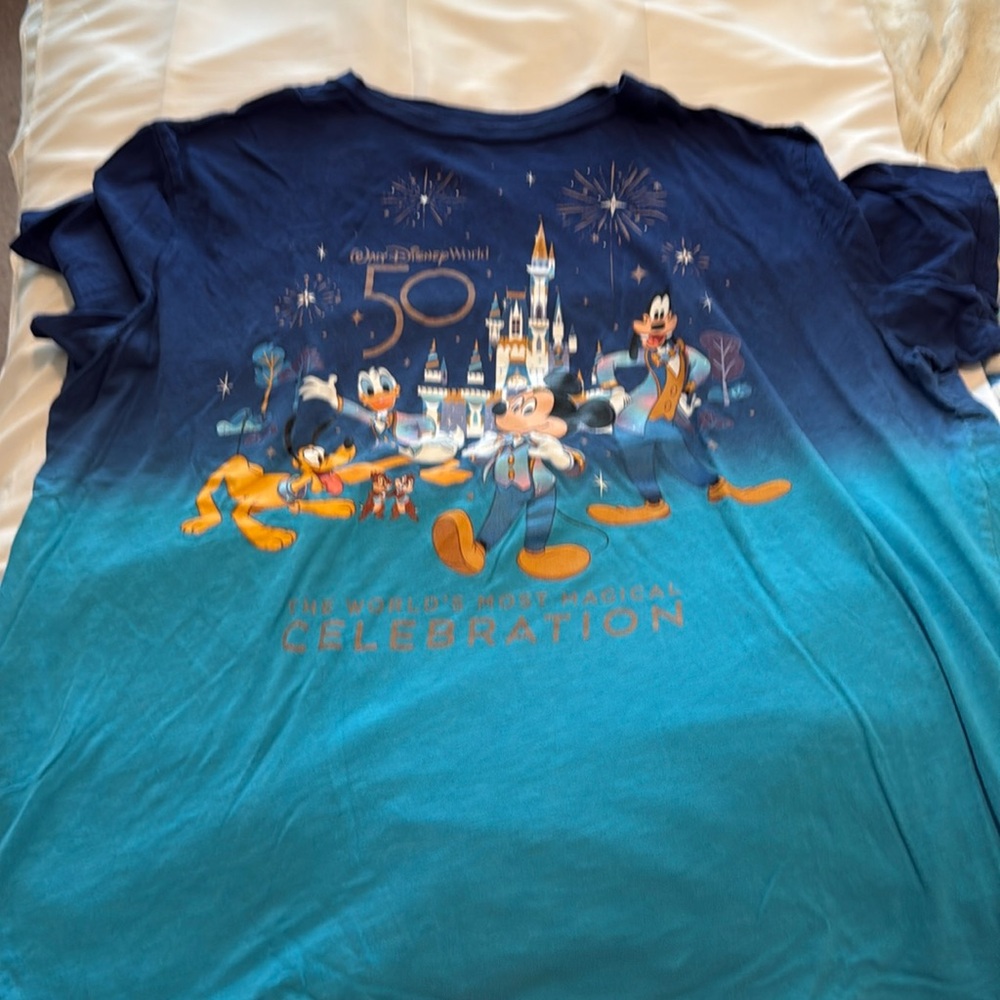 Disney Parks Walt Disney World 50th Anniversary Mickey Ombré Blue T-Shirt XXL